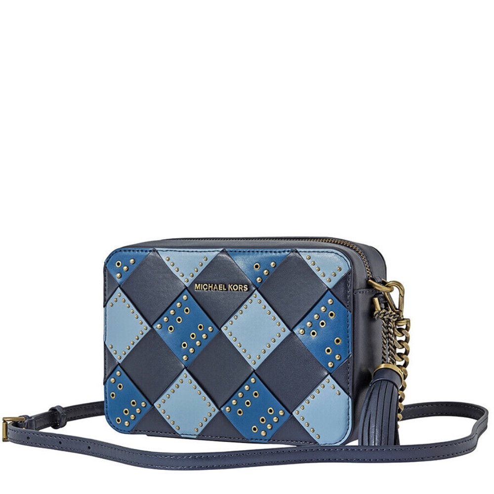 MICHAEL KORS MEDIUM WOVEN STUDDED CAMERA BAG